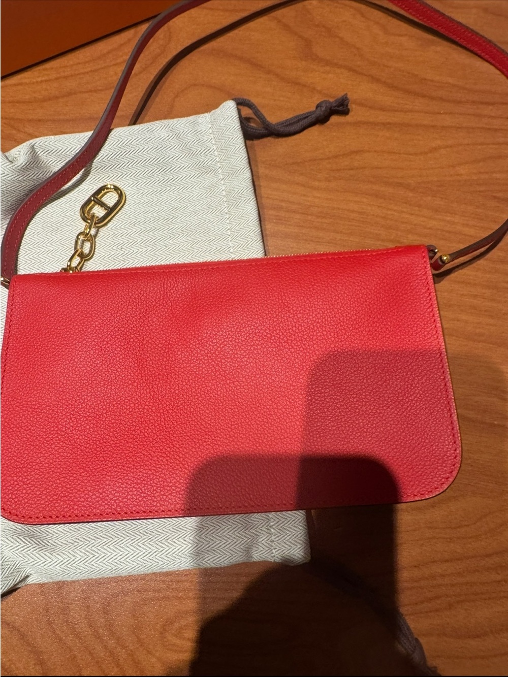 Red Leather Crossbody Bag - Women's Shoulder Bag Hermes Zipengo - Picture 4 of 6